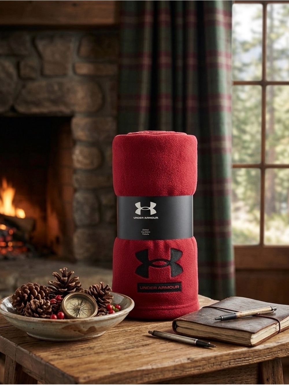 Under Armour Red/Burgundy Fleece Throw Blanket with Black Logo